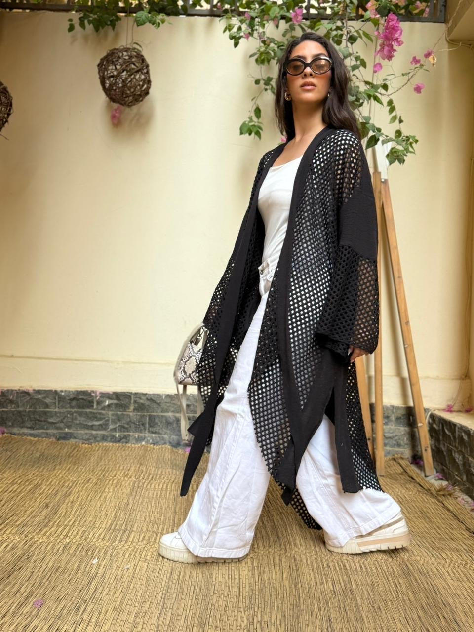 Black Diva Linen & Crochet Cardigan