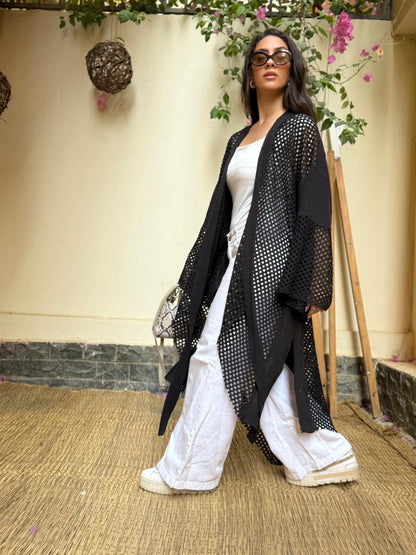 Black Diva Linen & Crochet Cardigan