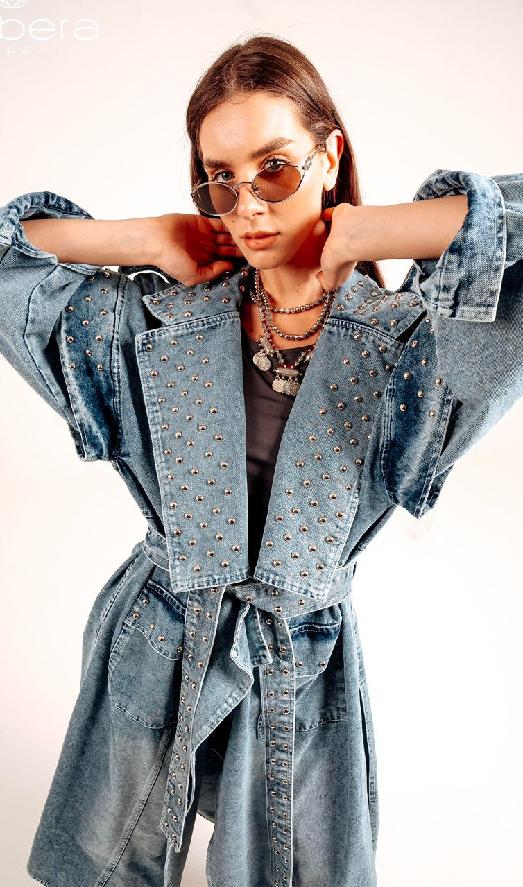 Blue Studded Denim Coat