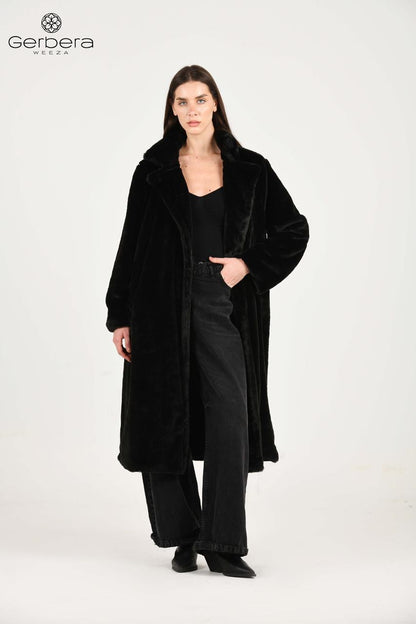 black Faux Fur Lined Coat – Free Size
