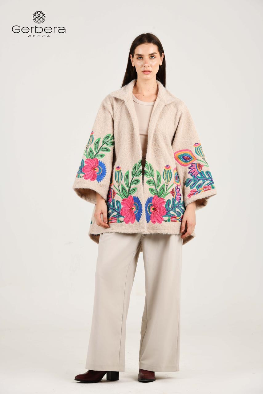 Beige Embroidered Wool Jacket