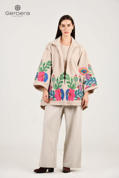 Beige Embroidered Wool Jacket