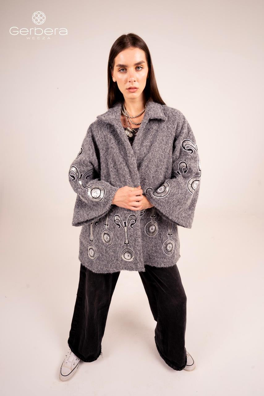 Grey Embroidered Wool Jacket
