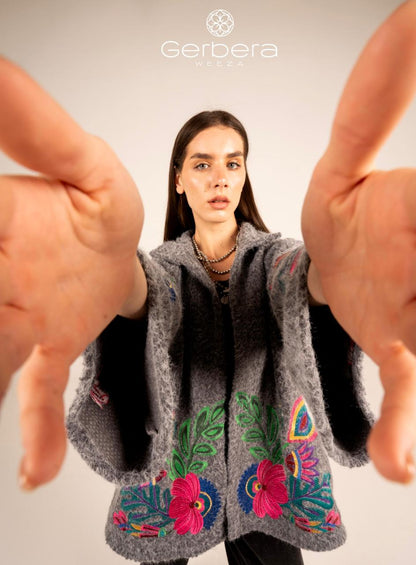 Grey Embroidered Wool Jacket