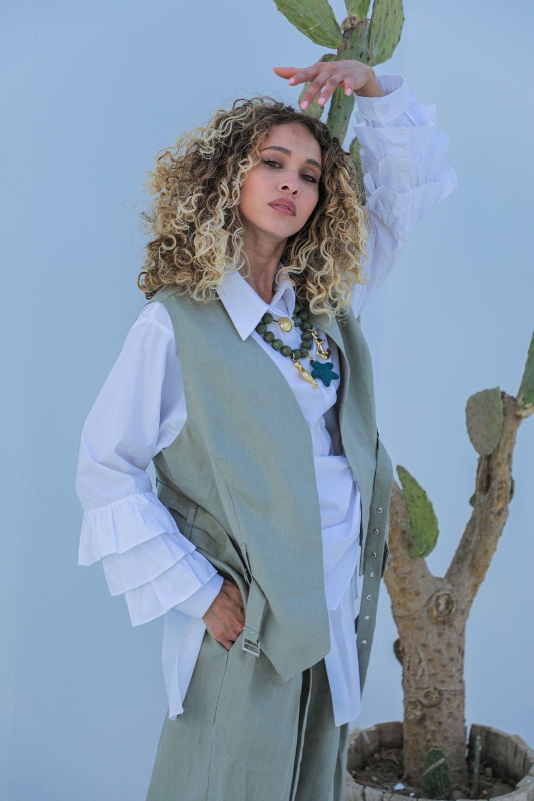Serein linen set olive