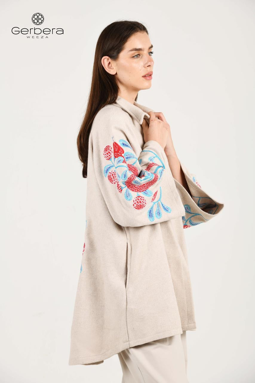 Beige Embroidered Wool Jacket