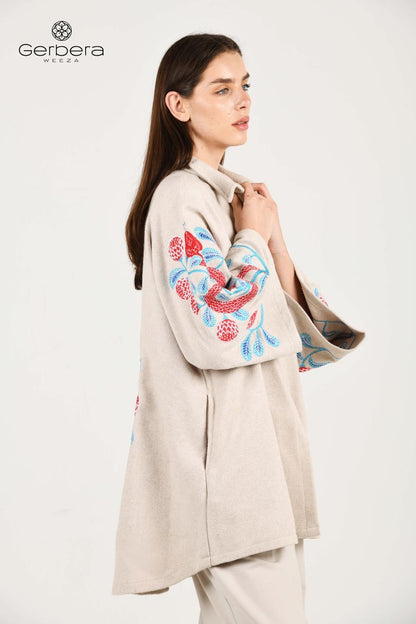 Beige Embroidered Wool Jacket