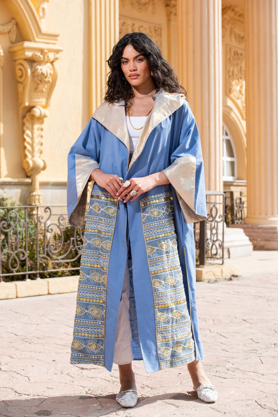 Blue Maqam kaftan with belt