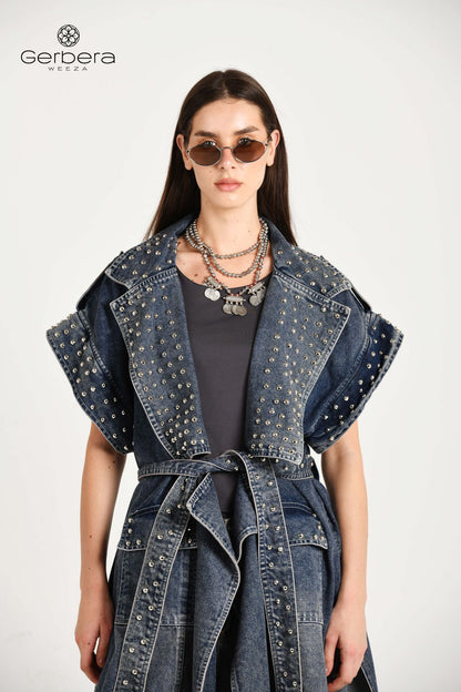 Dirty Blue Studded Denim Coat