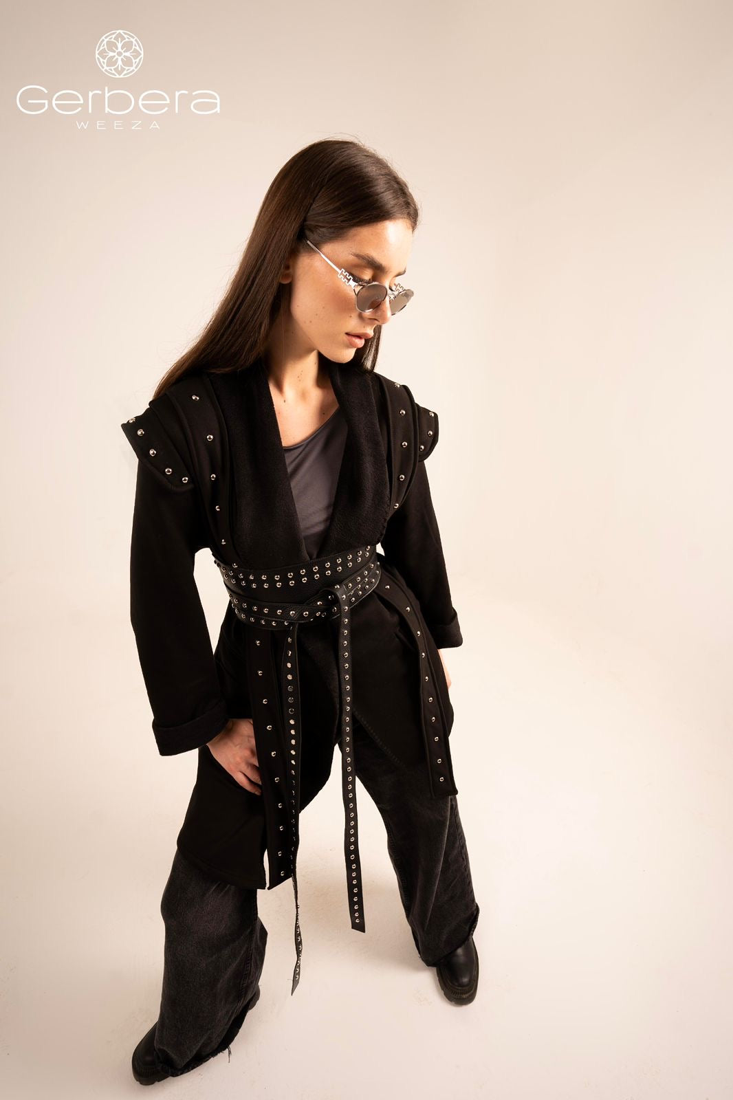 Black Belted Padded Cotton Jacket