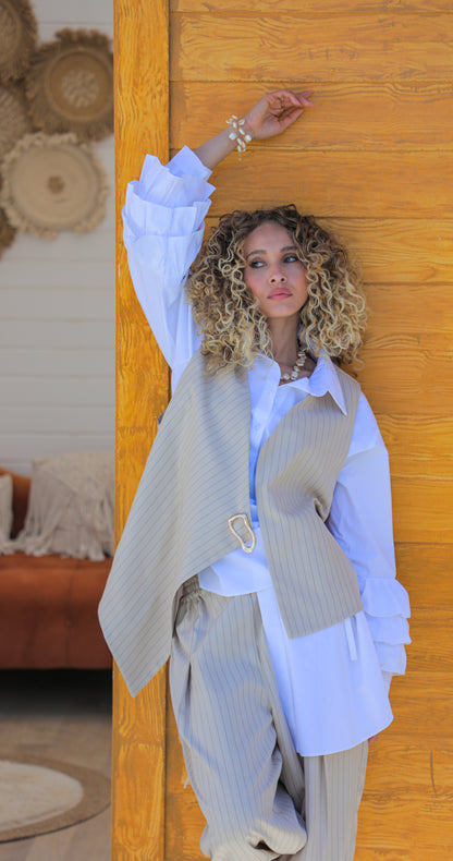 Luna stripped suit beige