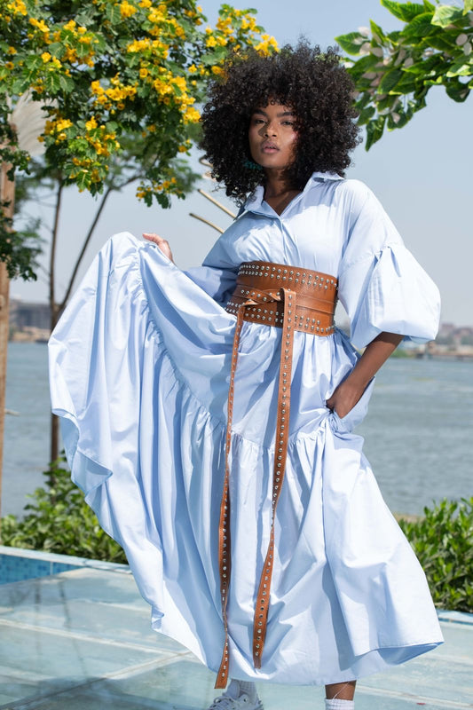 Belted Muse Dress – Baby Blue with Havan Belt