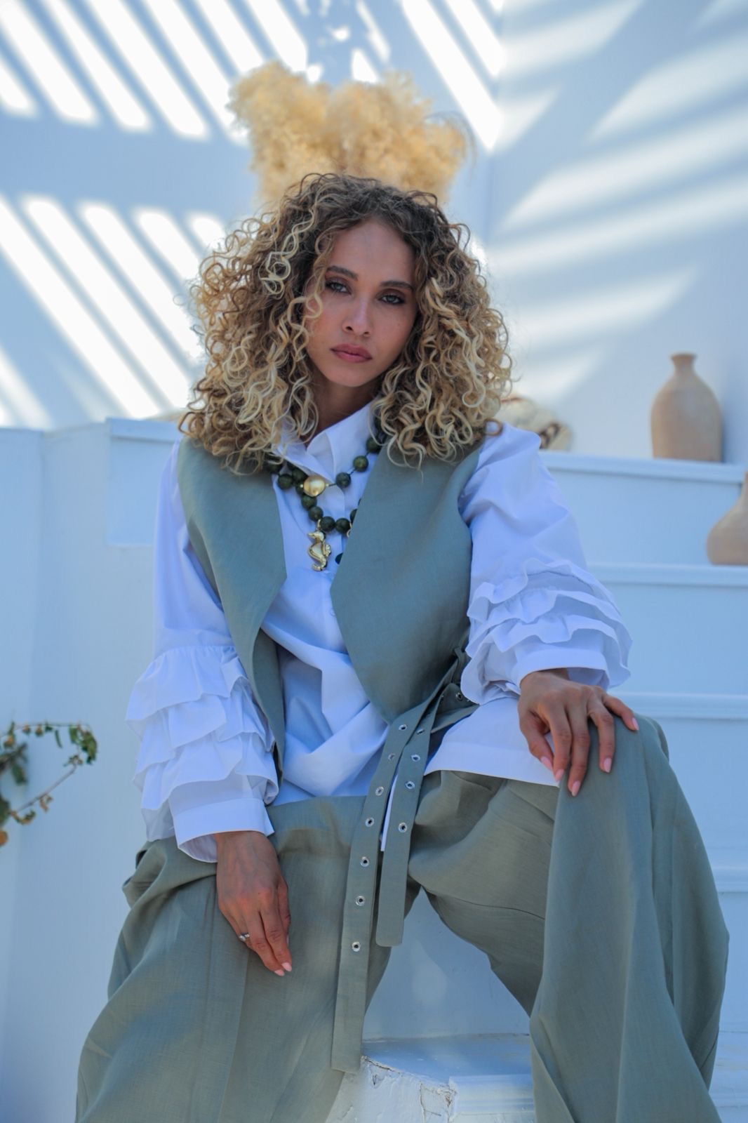 Serein linen set olive