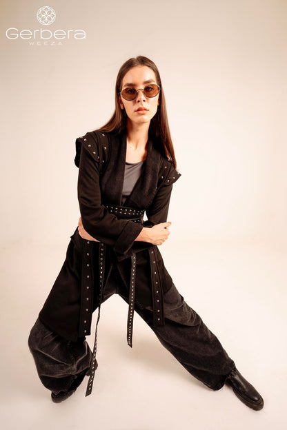 Black Belted Padded Cotton Jacket