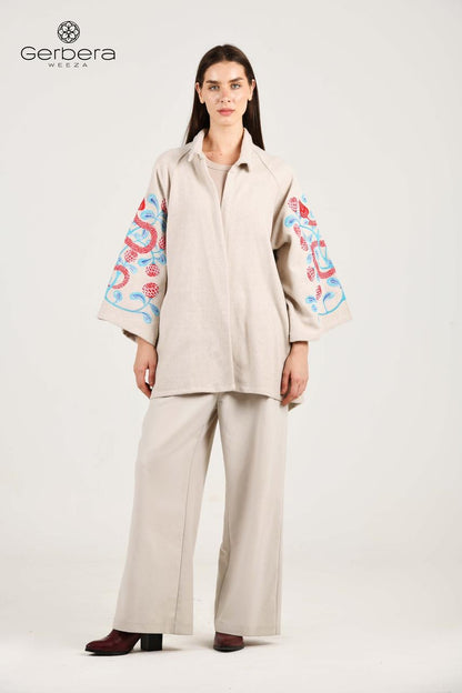 Beige Embroidered Wool Jacket