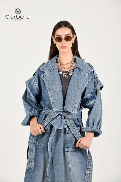 Blue Studded Denim Coat