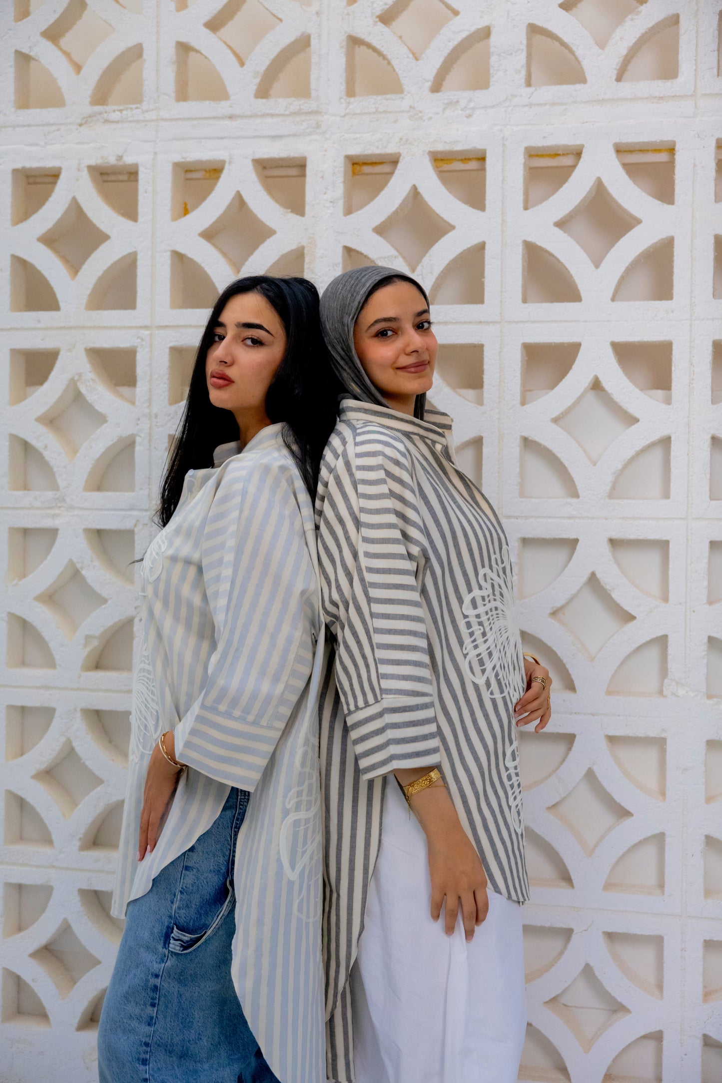 Baby Blue Embroidered striped short shirt
