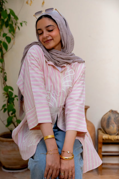 Rose Embroidered Striped short shirt
