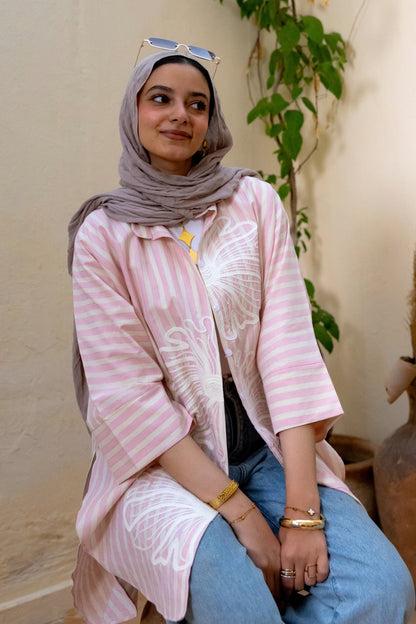 Rose Embroidered Striped short shirt