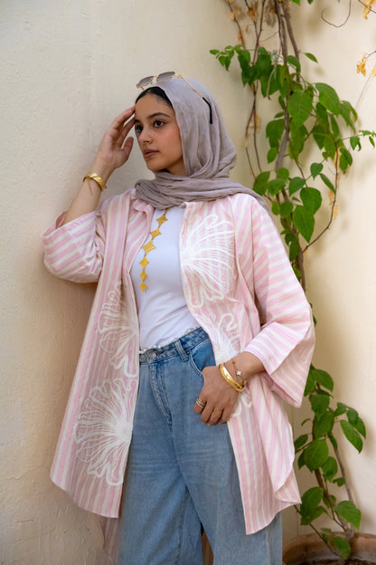 Rose Embroidered Striped short shirt
