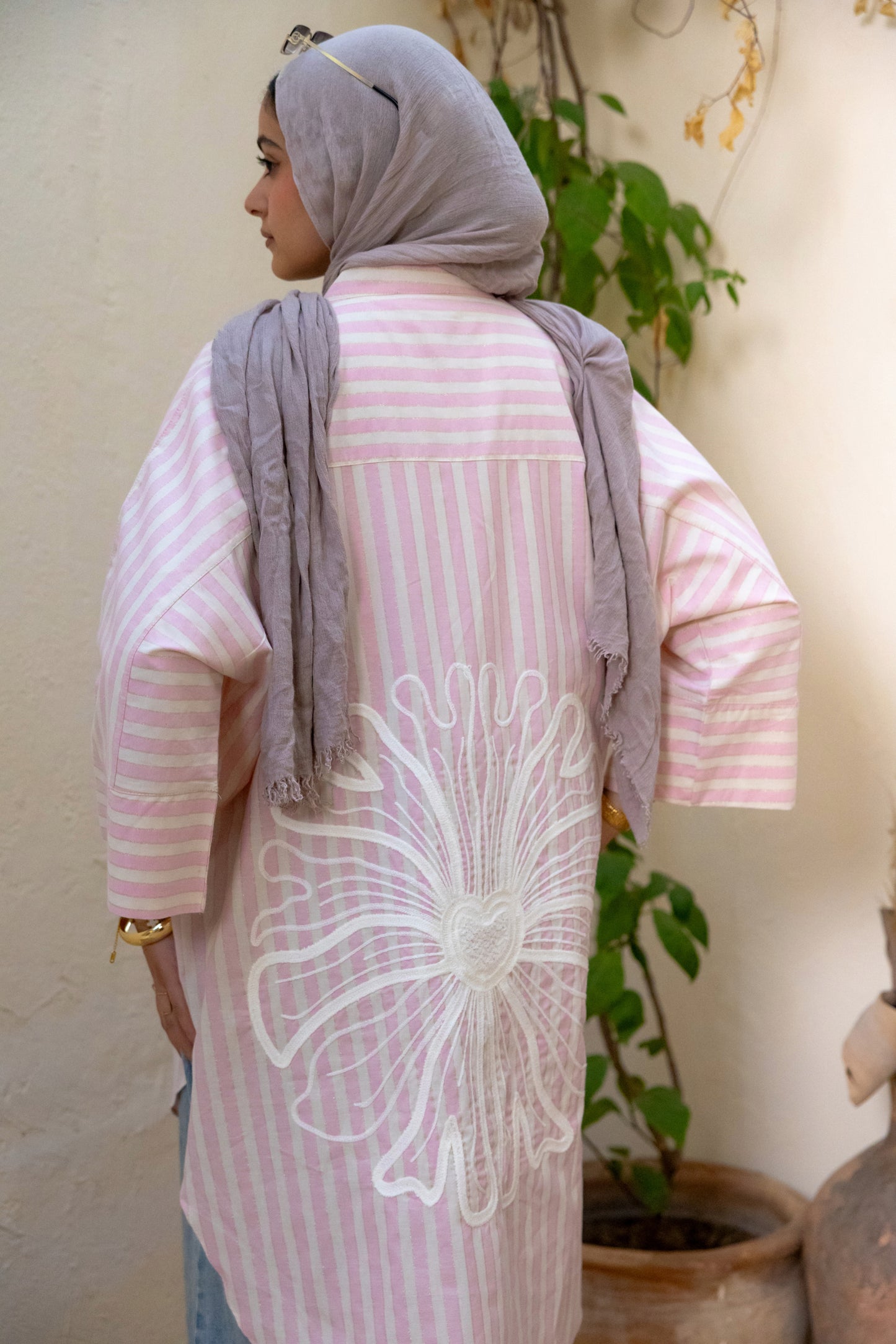 Rose Embroidered Striped short shirt