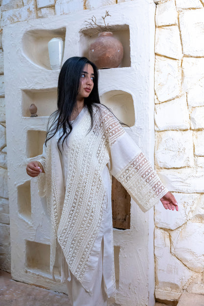 Linen Crochet Cardigan Off-white