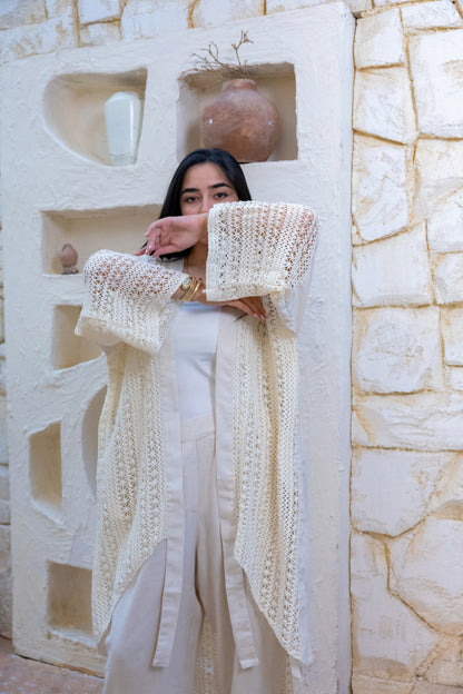 Linen Crochet Cardigan Off-white