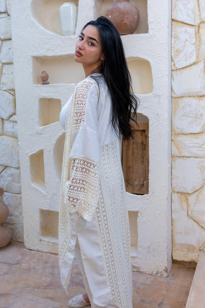 Linen Crochet Cardigan Off-white
