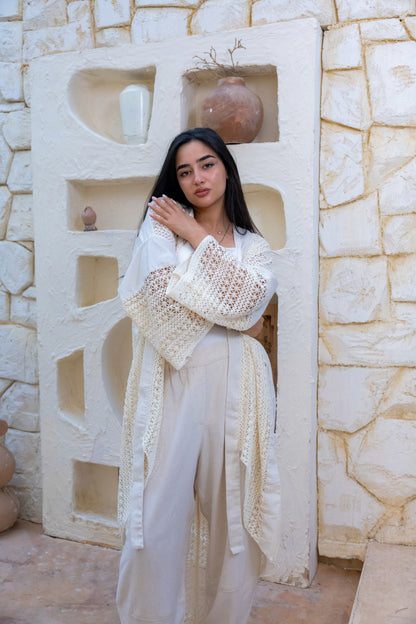 Linen Crochet Cardigan Off-white
