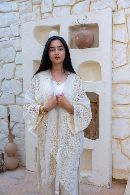 Linen Crochet Cardigan Off-white