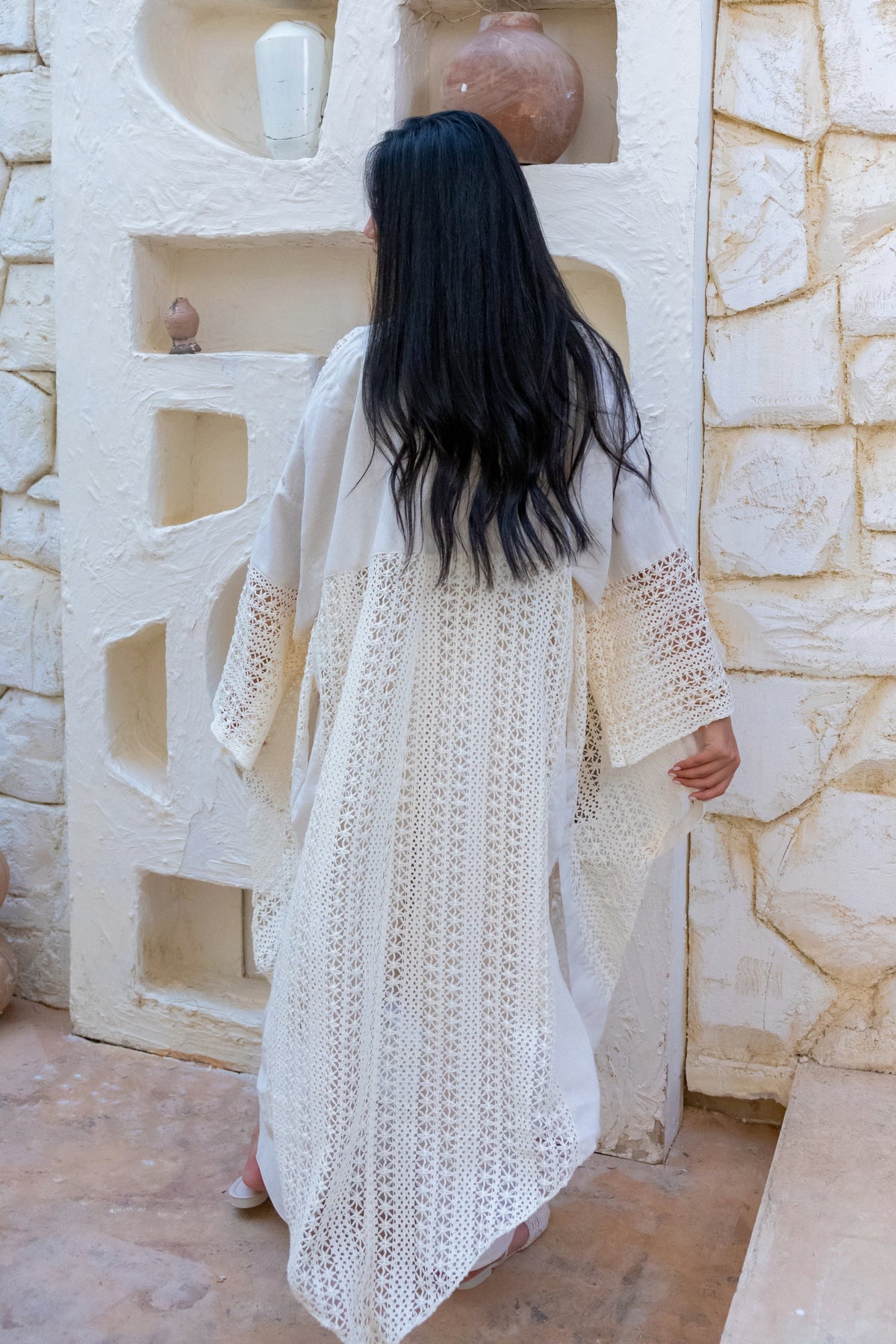 Linen Crochet Cardigan Off-white