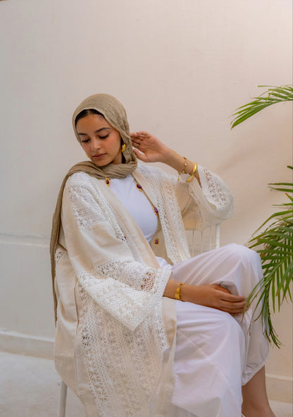 Linen Crochet Cardigan Off-white