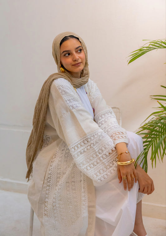 Linen Crochet Cardigan Off-white