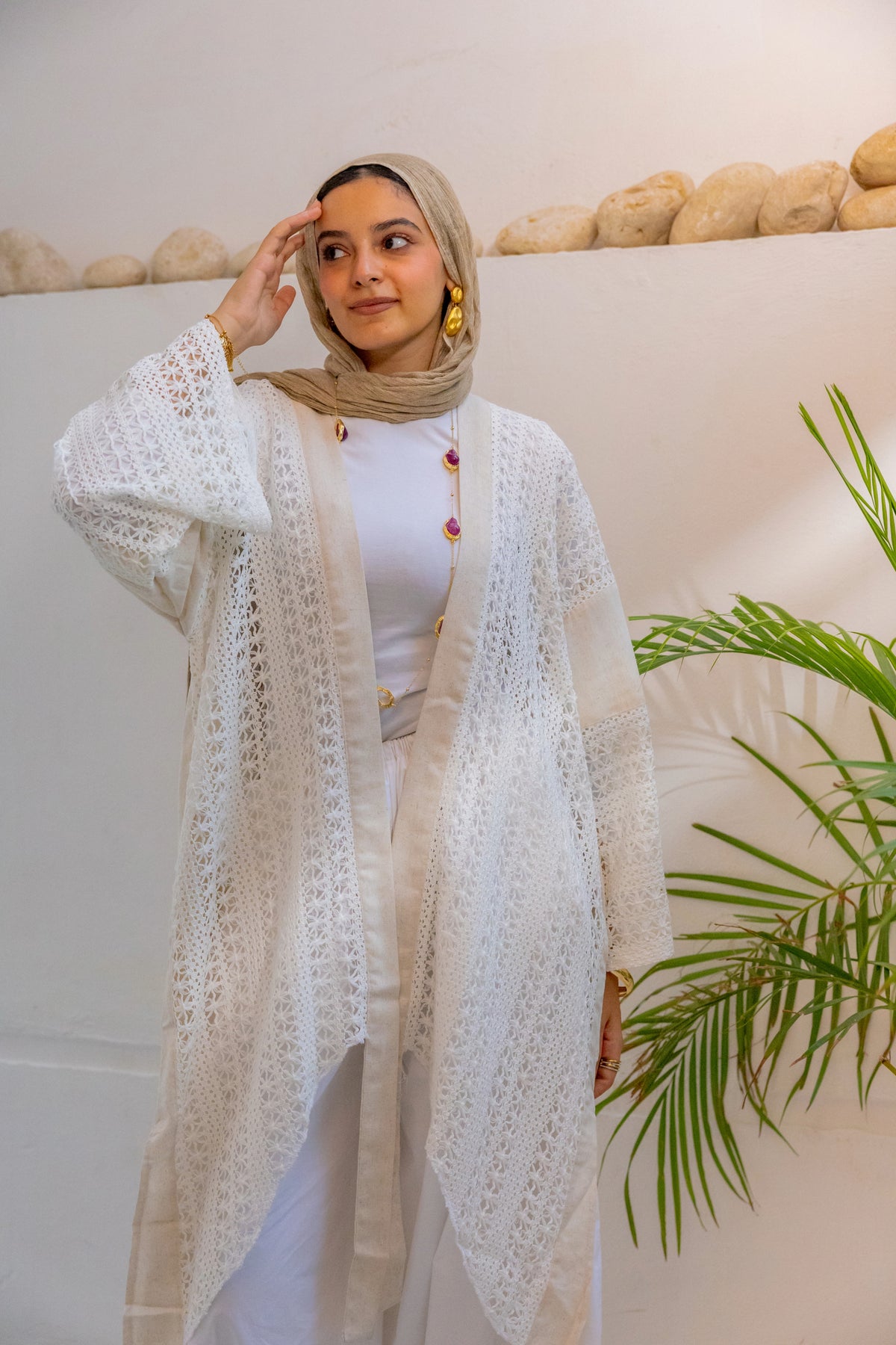 Linen Crochet Cardigan Off-white