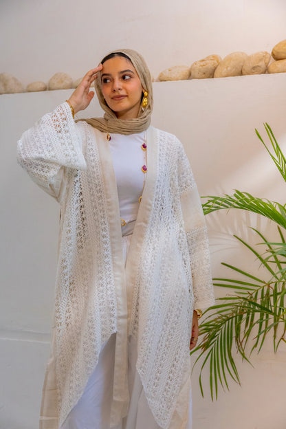 Linen Crochet Cardigan Off-white