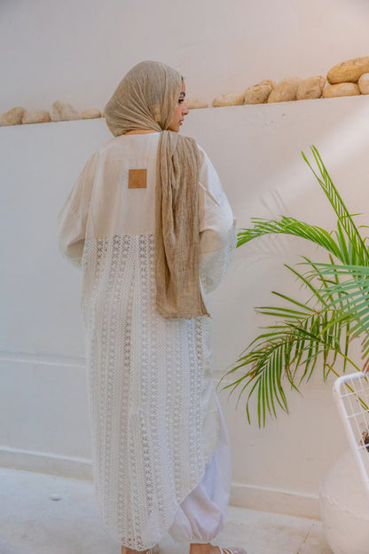 Linen Crochet Cardigan Off-white