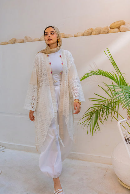 Linen Crochet Cardigan Off-white