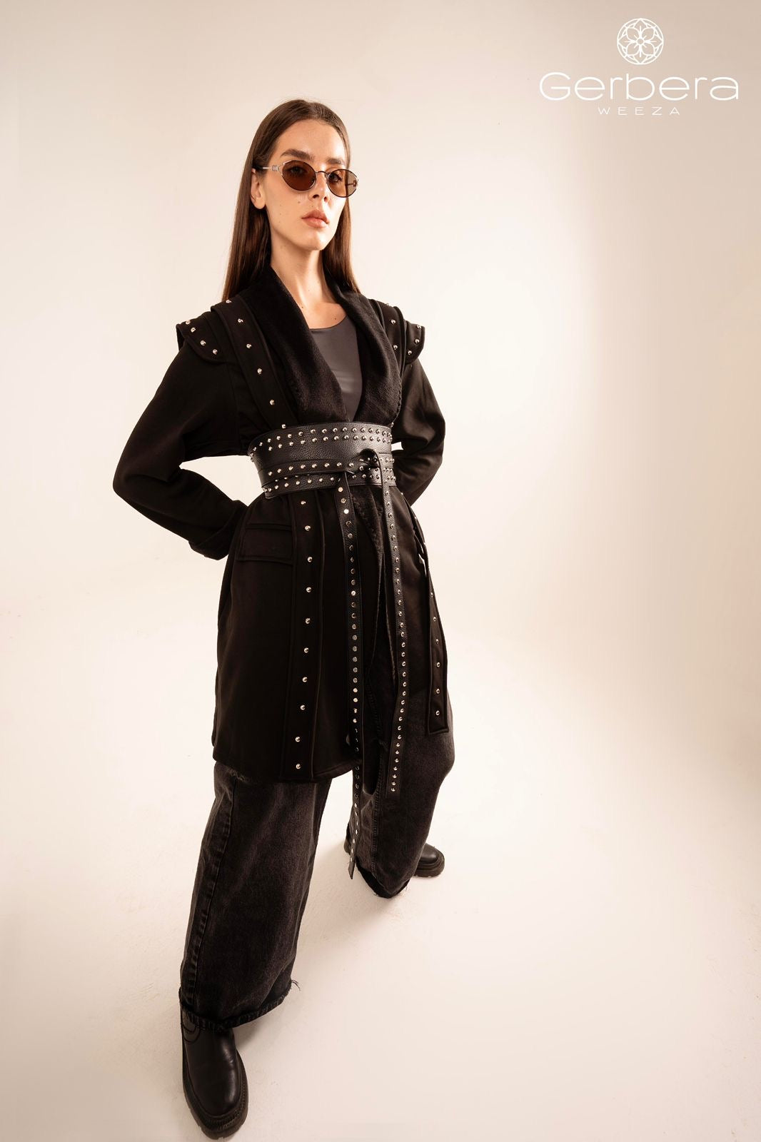 Black Belted Padded Cotton Jacket