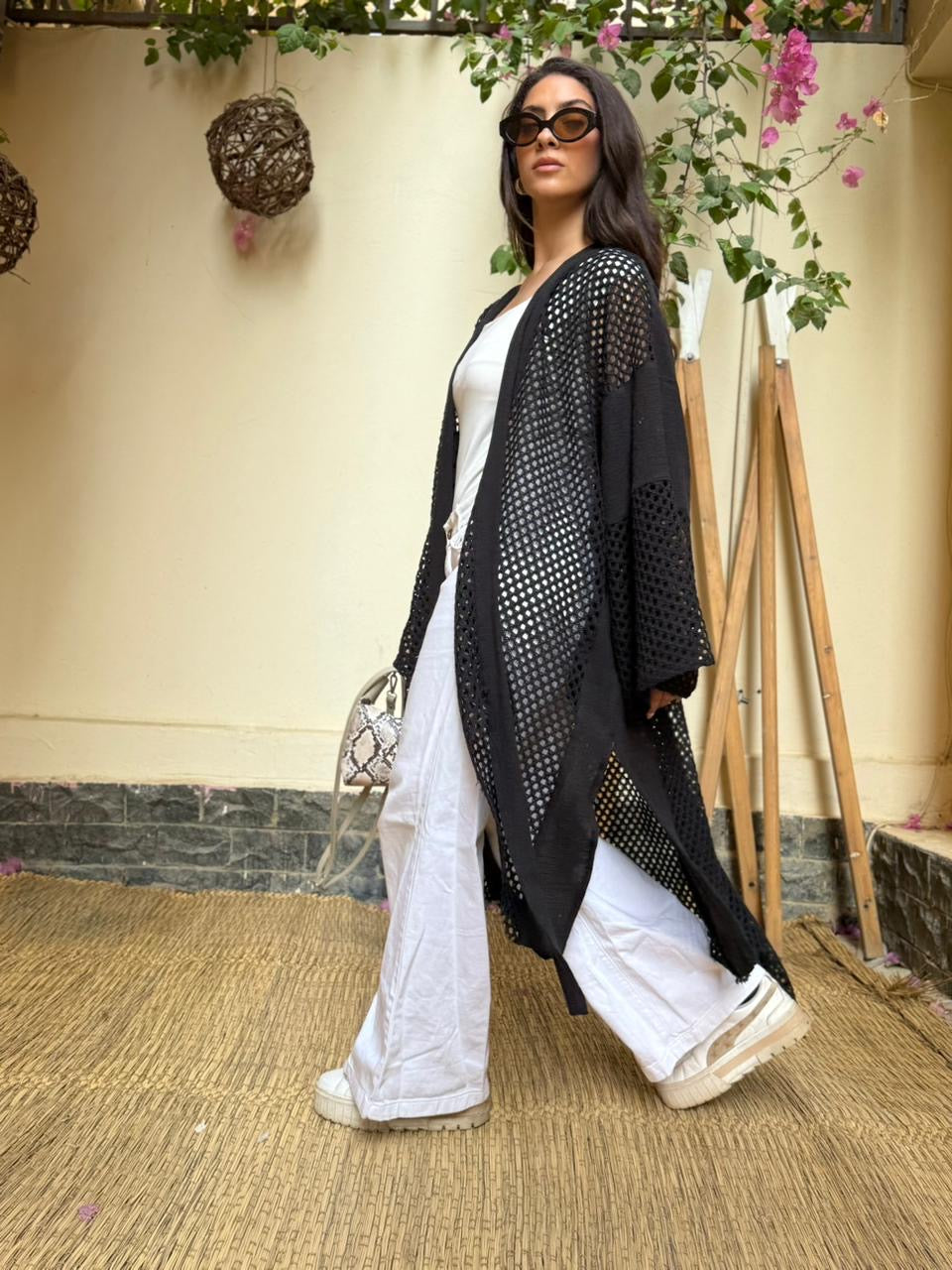 Black Diva Linen & Crochet Cardigan