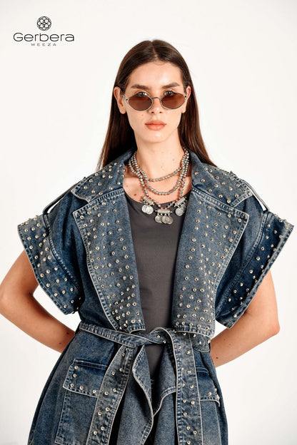 Dirty Blue Studded Denim Coat
