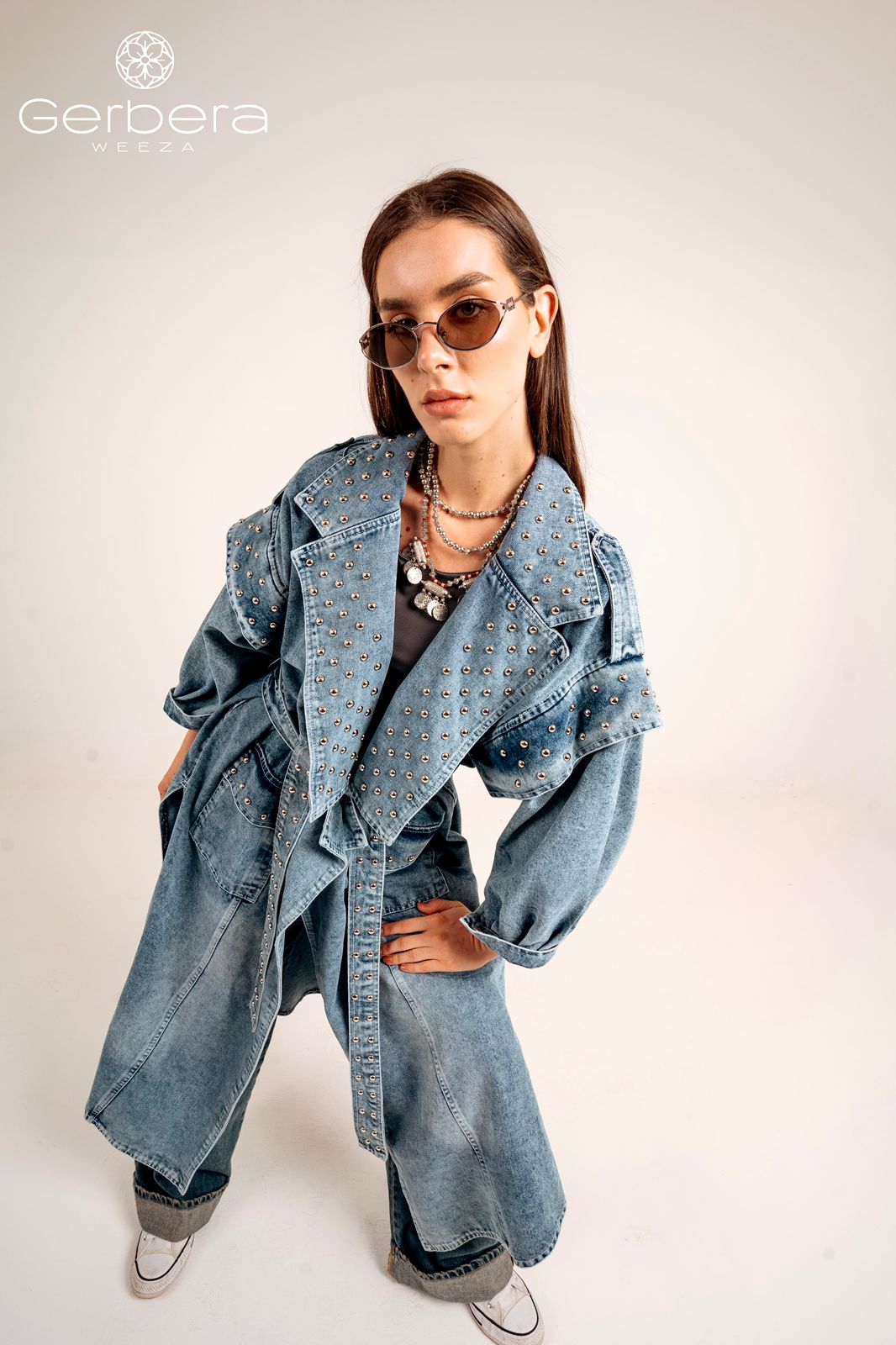 Blue Studded Denim Coat