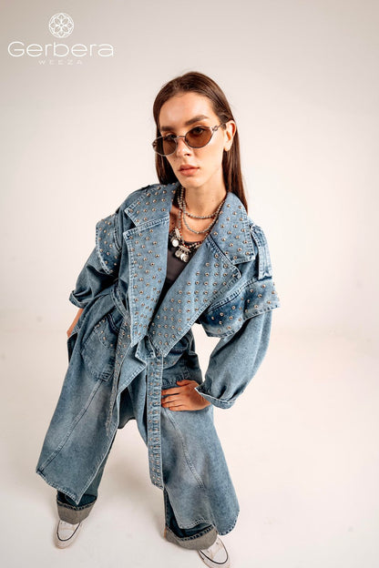 Blue Studded Denim Coat