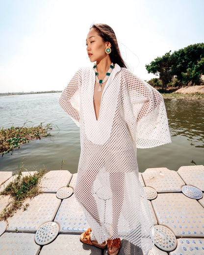 Remal white  Crochet Cover-Up Dress
