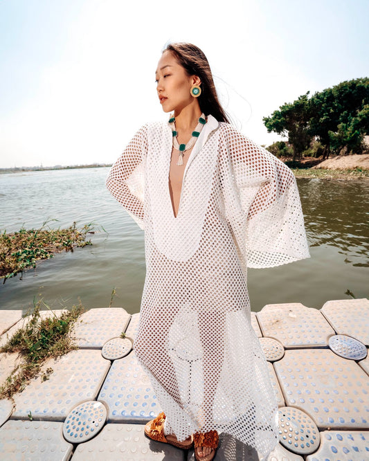 Remal white  Crochet Cover-Up Dress