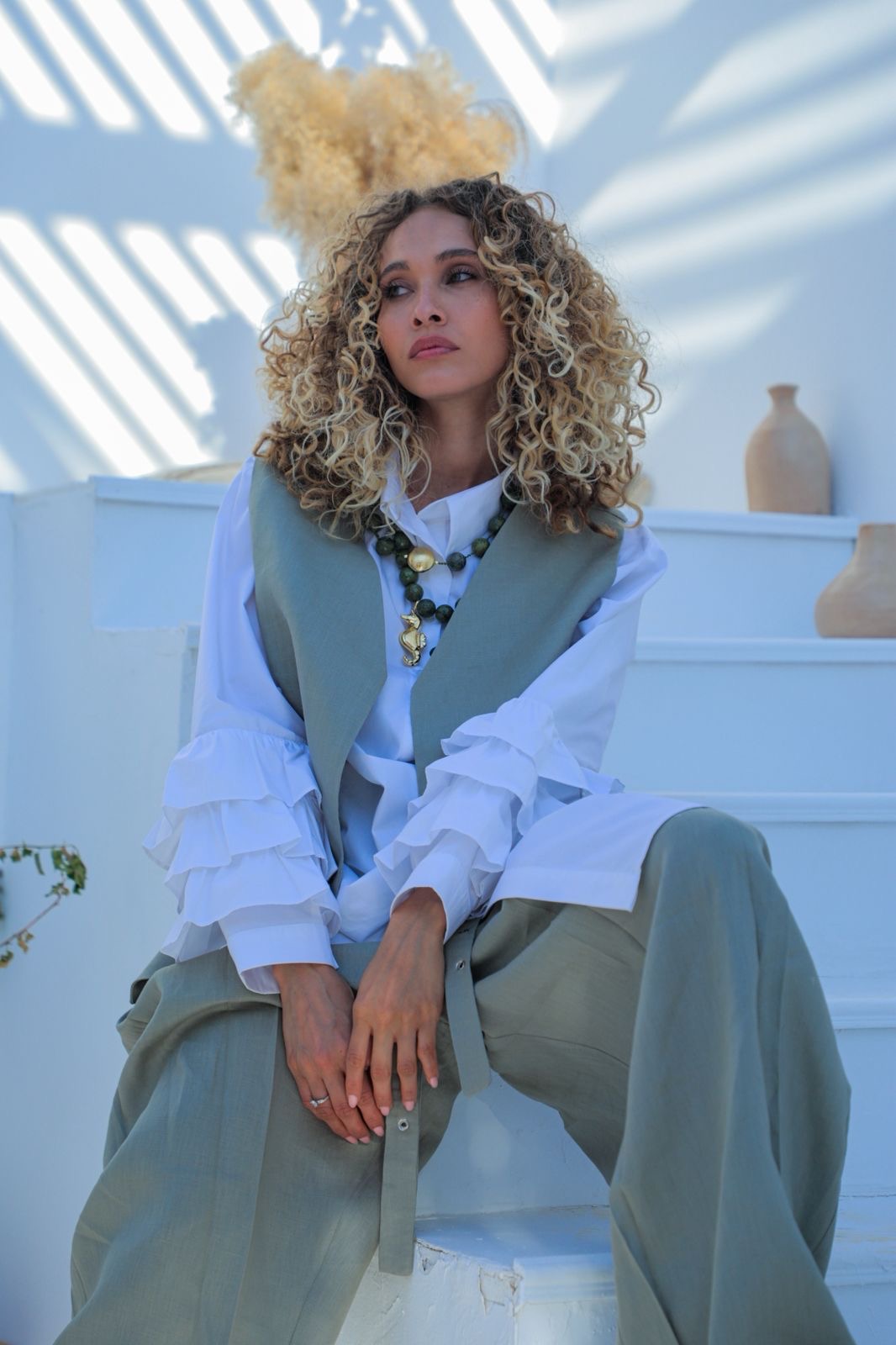 Serein linen set olive