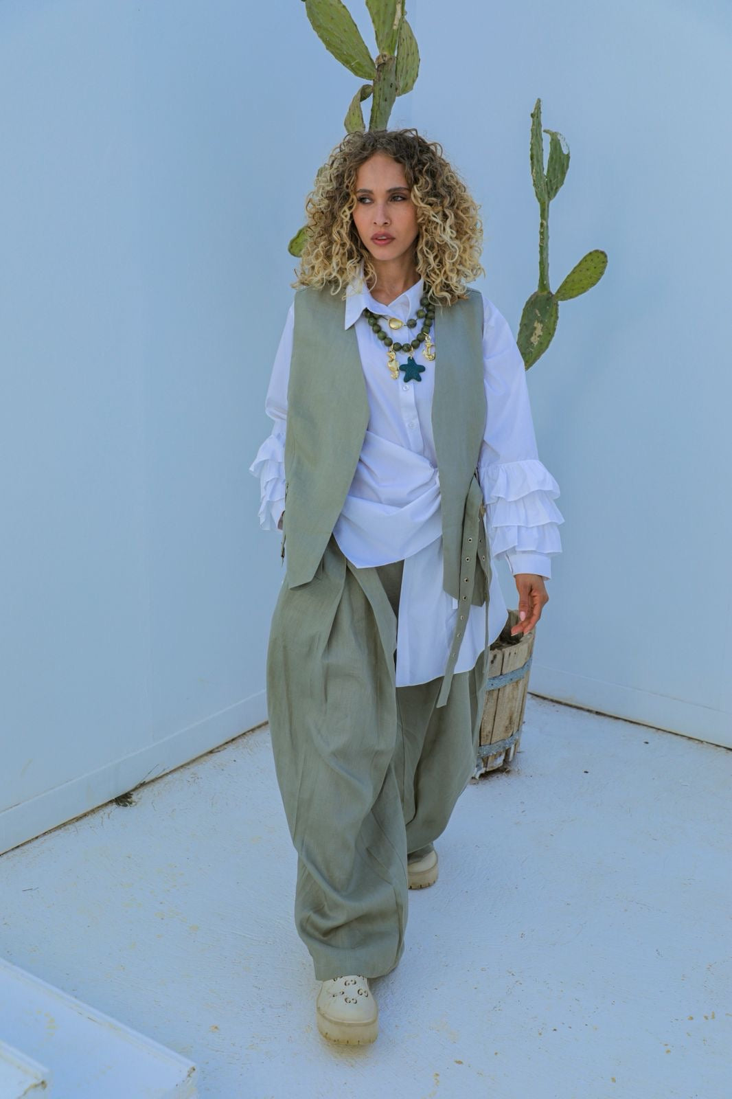 Serein linen set olive