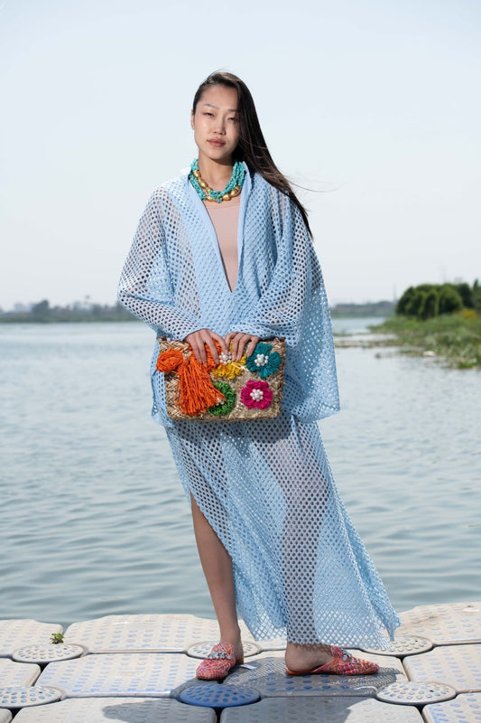 Baby Blue Remal Crochet Cover-Up Dress