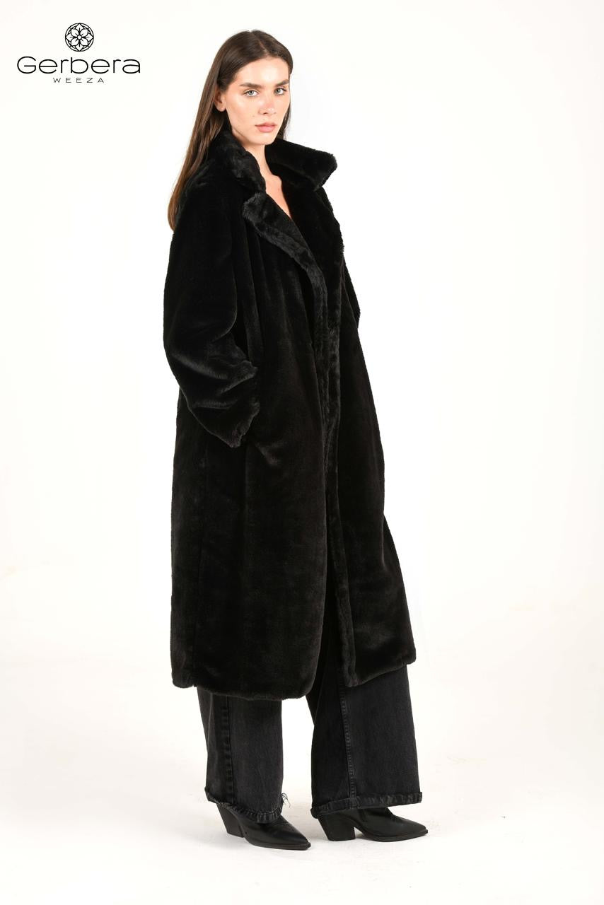 black Faux Fur Lined Coat – Free Size
