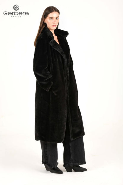 black Faux Fur Lined Coat – Free Size