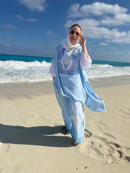 Baby blue linen suit
